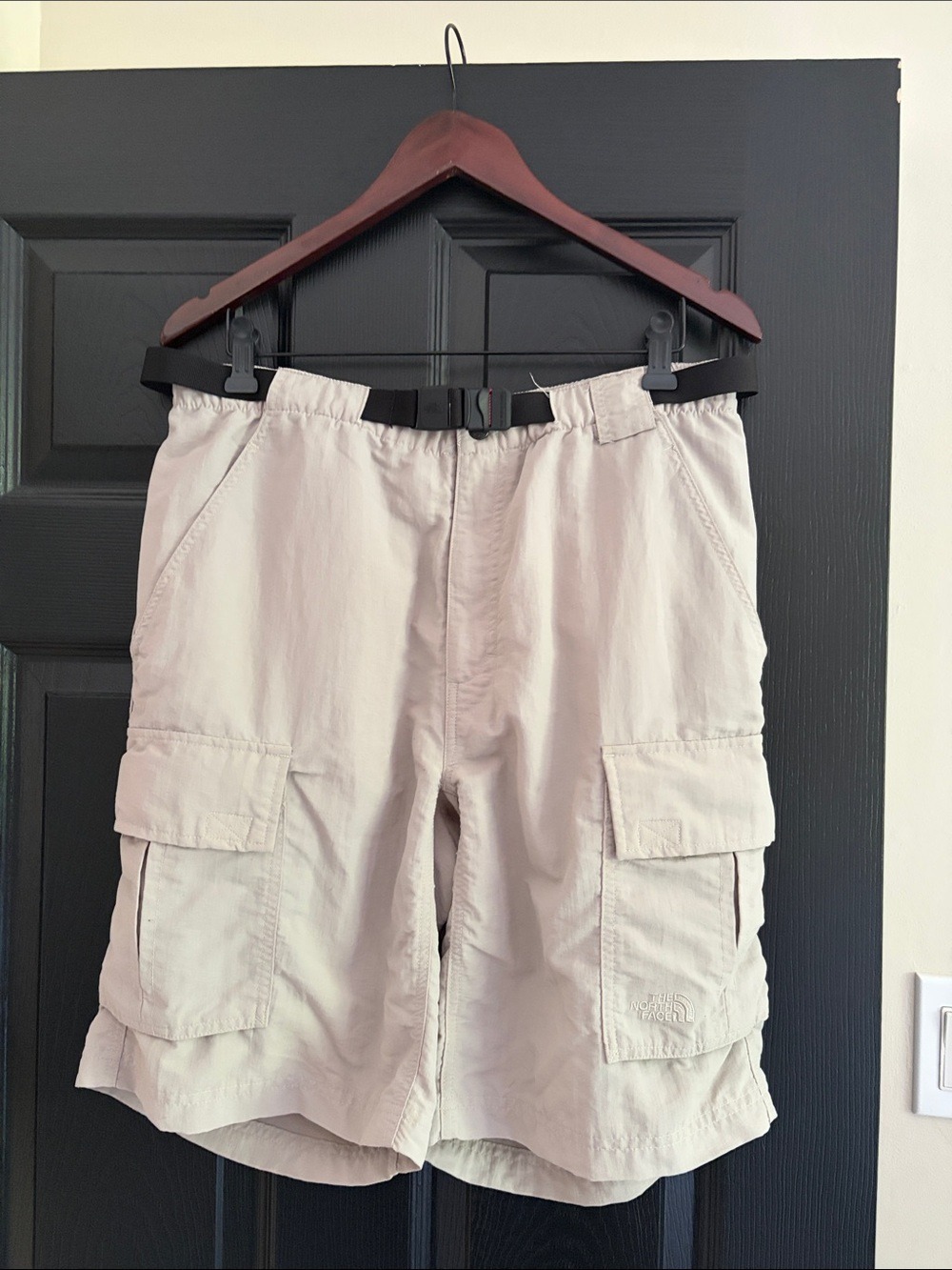 The North Face Light Tan Cargo Shorts with Black Waistband